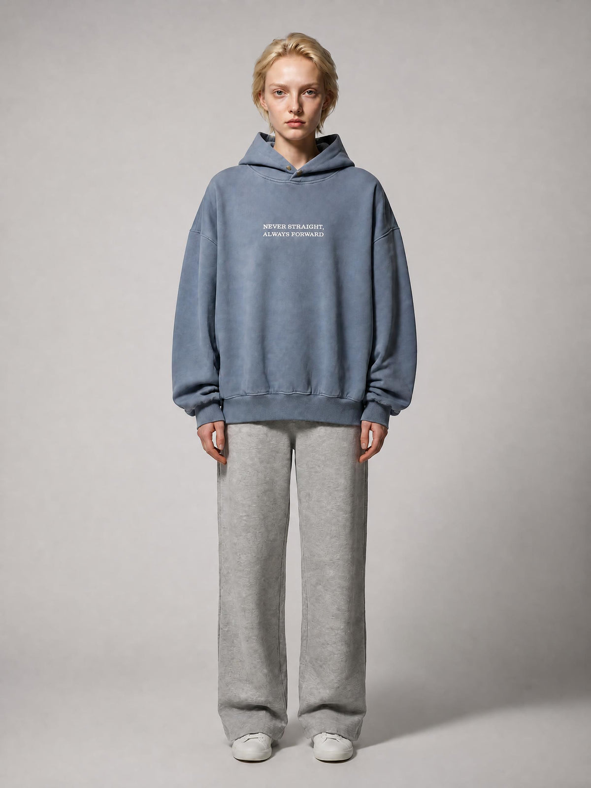 Never Straight, Always Forward Embroidered Hoodie